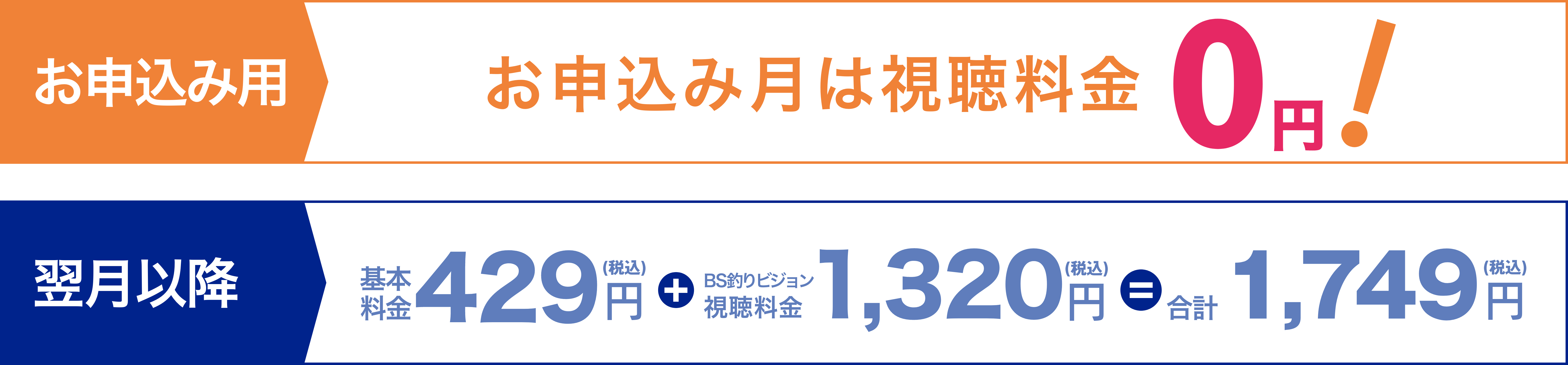 お申込み月は視聴料金0円！ 翌月以降 基本料金390円 + 1,200円 = 1590円