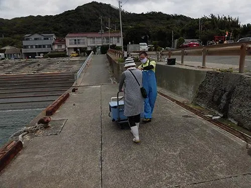 大漁でもスロープと台車でラクラク