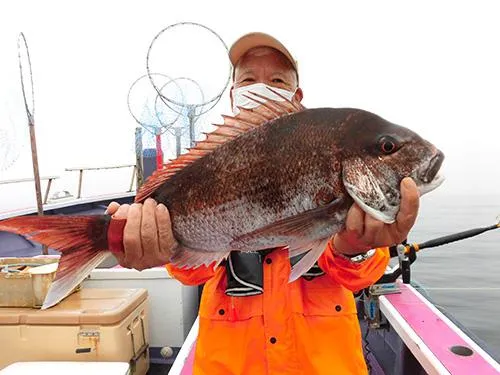 右舷ミヨシでもマダイが上がった！