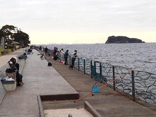 休日風景。遠くに猿島
