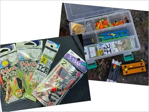 手長エビ用の仕掛けとハリ