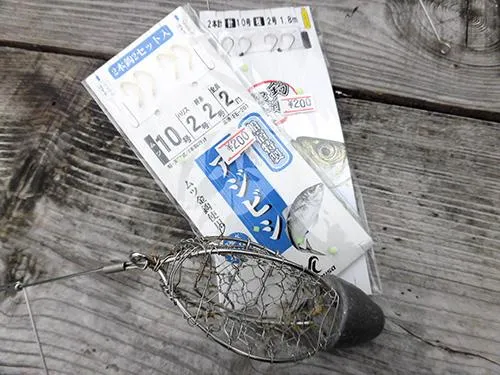 船で買える仕掛けと、貸出用テンビン＆ビシ