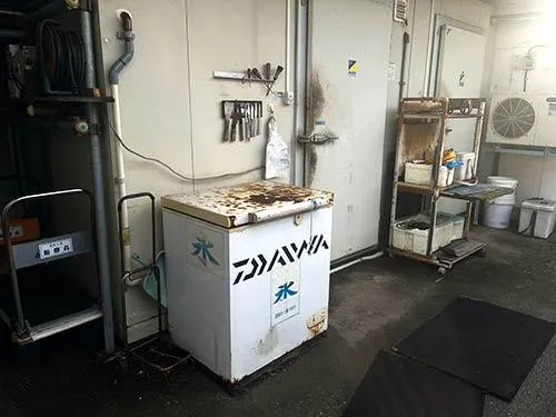 受け付けの向かいから氷を1つ貰っていく