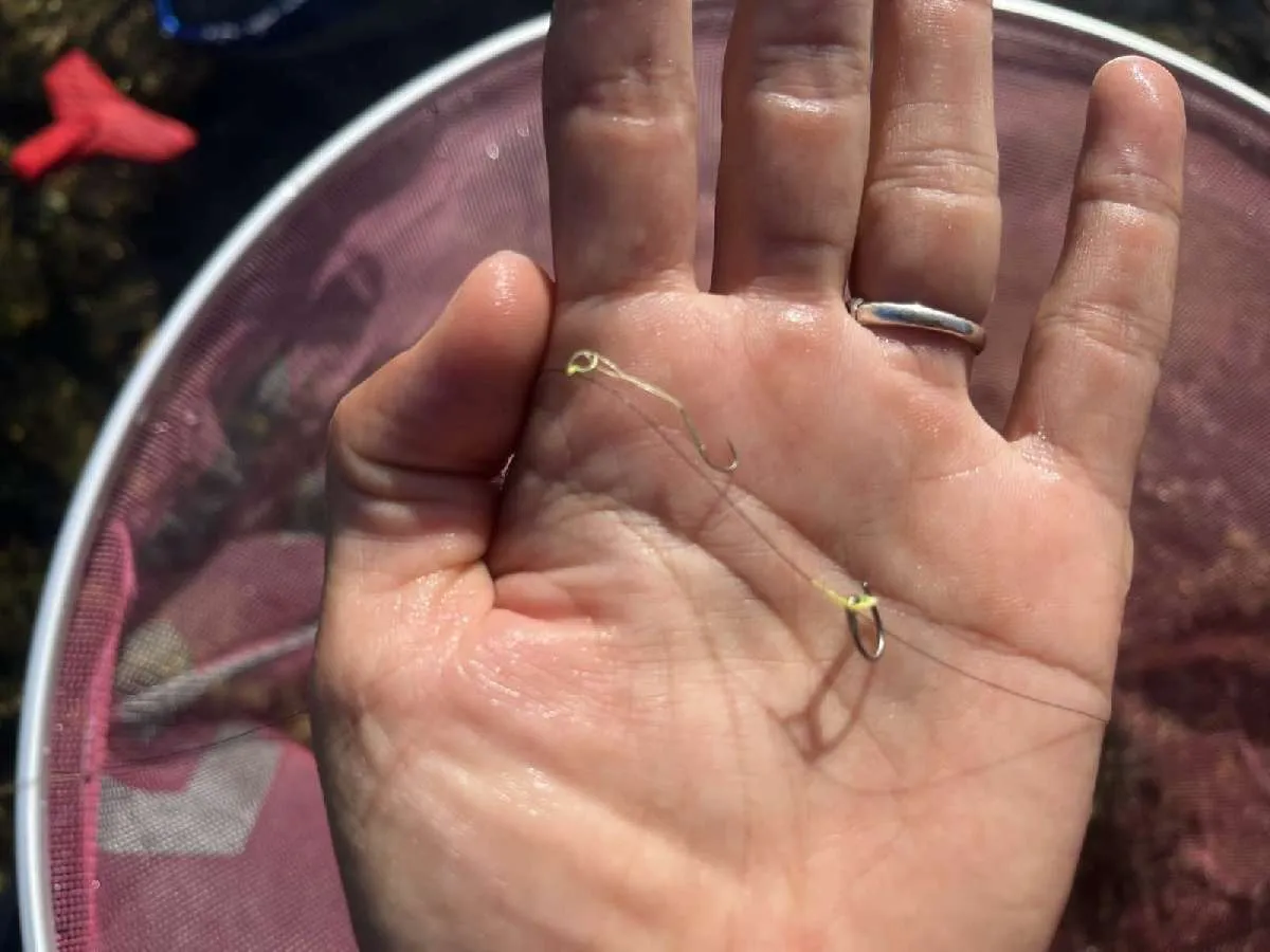 背バリを装着し、瀬釣りの練習に。©釣りビジョン