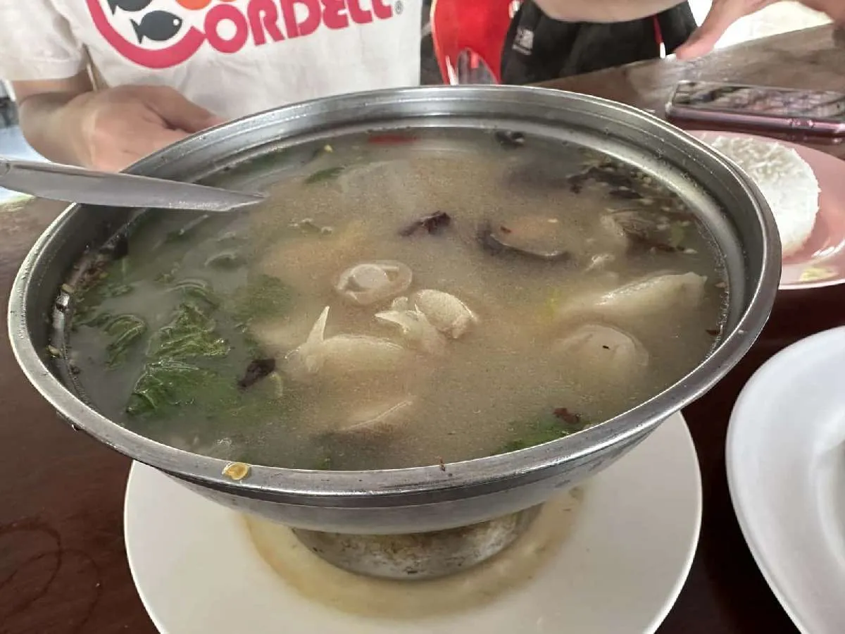 ナマズのトムヤム。辛いトムヤムスープにぶつ切りにされたナマズが入っていて、食べると元気が出た。©望月俊典