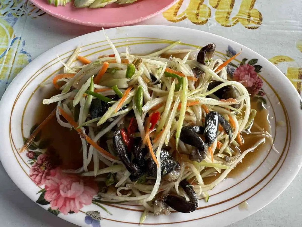 問題のソムタムプー。ソムタムは何度か食べたが店によって味が大きく異なる。それもまた楽しい。©望月俊典