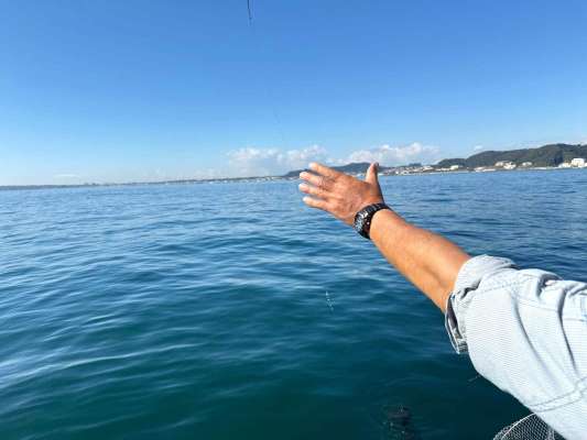 取り込みは中オモリを掴んでから、ハリスを手繰る。 ©釣りビジョン