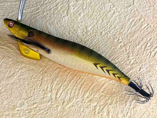 後半に1杯追加した【ティップランナー響3.5号】。　ラトル入りで音によるアピールも追加されている。　スレてきた後半や、活性の低い時に有効。スペック＝サイズ：3.5号 、 ウエイト：30g。 ©釣りビジョン