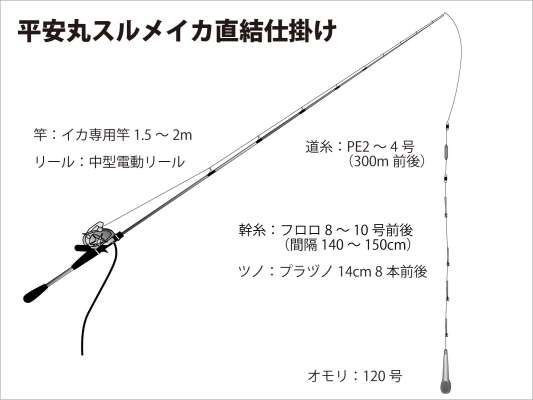 『平安丸』スルメイカ直結仕掛け図。 &copy;釣りビジョン