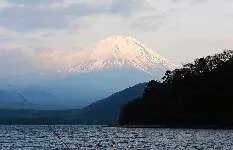 山梨県・本栖湖。ニジマスの銀色の魚体、富士山、蒼い水。キャンプ＆釣りも可能