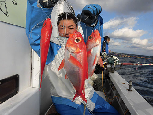 貸し竿の方も3匹掛け!