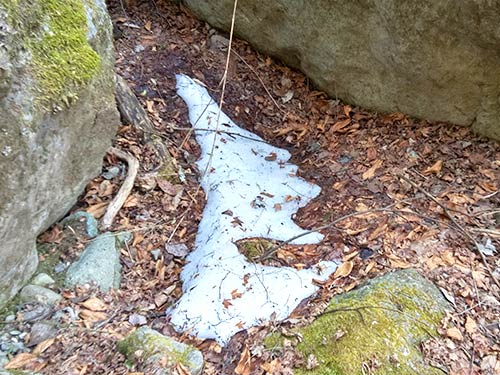 3月に入っても岩陰には残雪が