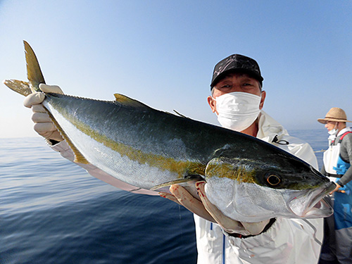 船中1匹目は2kg弱のヒラマサ