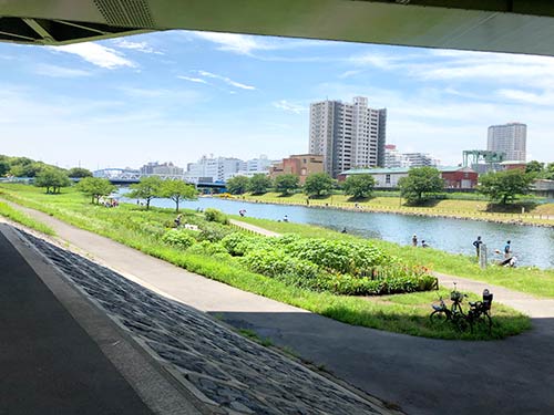 高架になっている東大島駅の下