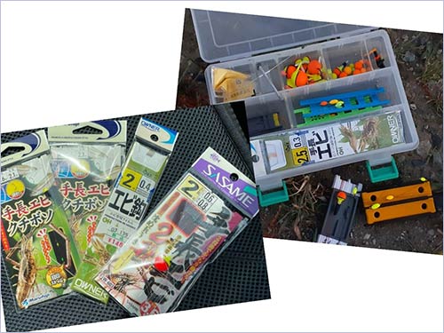 手長エビ用の仕掛けとハリ