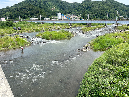 最下流ポイントは若干濁りが残ったがアユは掛かる!