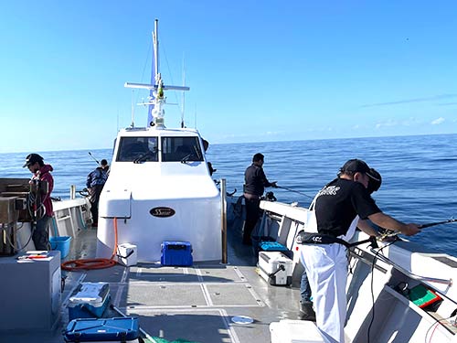 釣り座につき、いよいよ実釣スタート!天気にも恵まれ、最高のロケーション