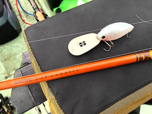 復刻版T.D.ハイパークランクTiと、レジェンド級グラスロッドのV.I.P.クラシック。このロッドで釣れたことが、なんだか嬉しかった。