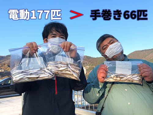 電動リール「177匹」対手巻きリール「66匹」。これはリールの差だけなのか?