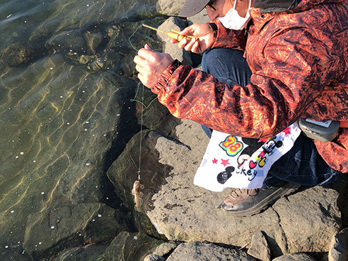 お手製の15cmの竿で釣り上げた