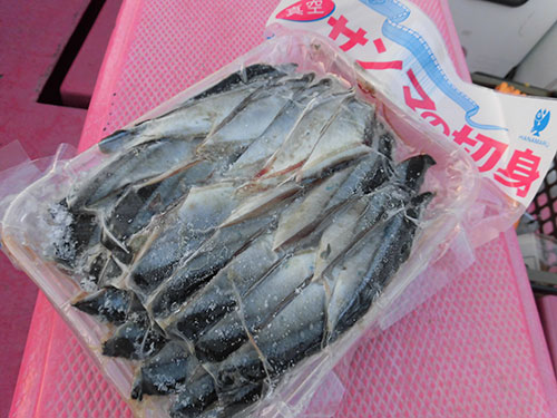 付け餌はサンマの切身が配布される