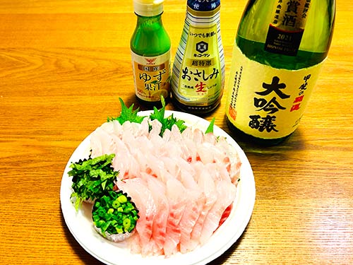 メジナはお刺し身でいただいた。脂も大分乗ってきた