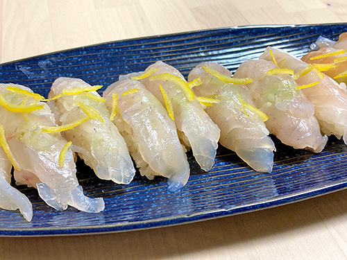 シーバスの昆布締めの握り!甘く美味だった