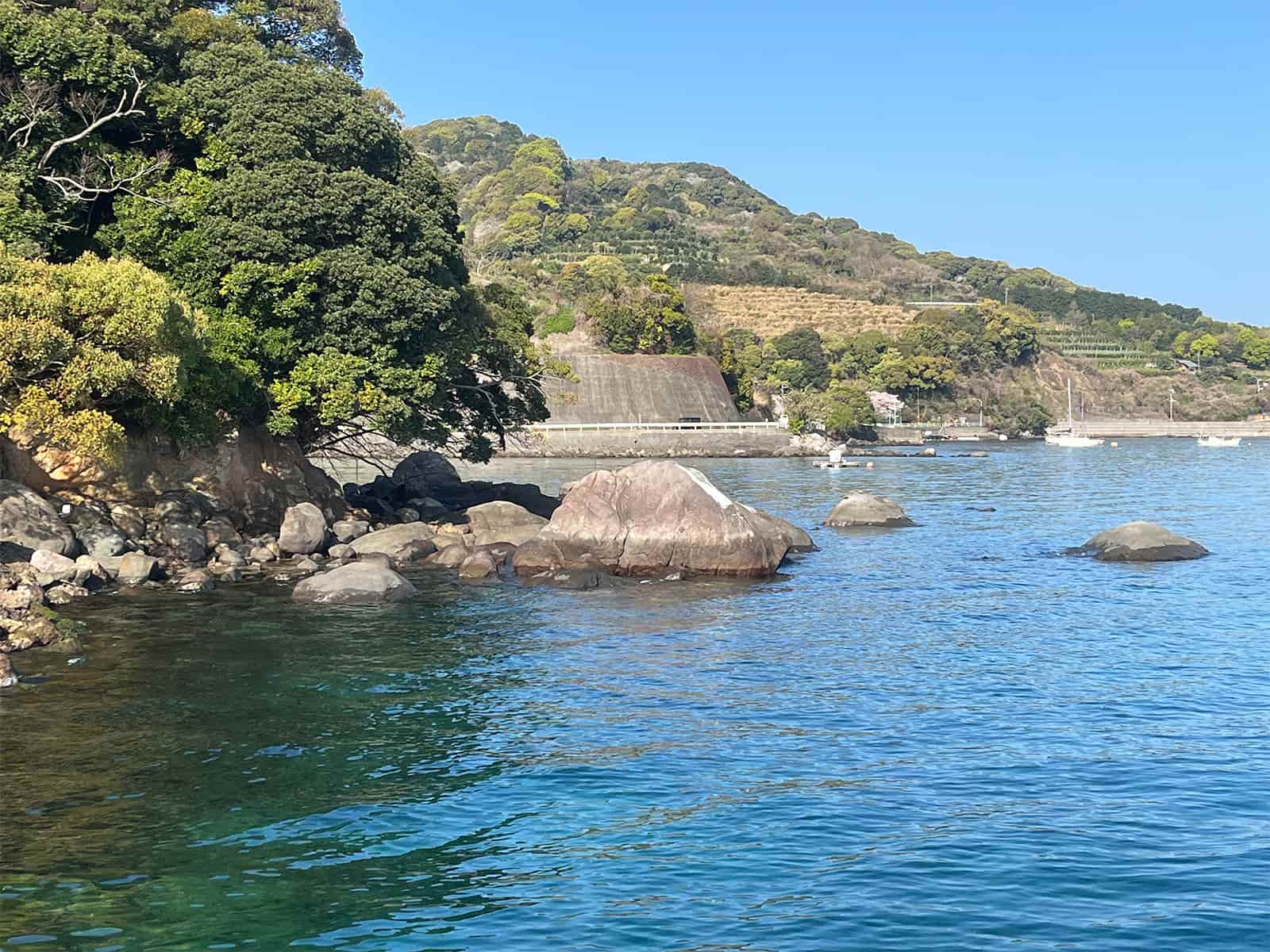 堤防手前には磯場も
